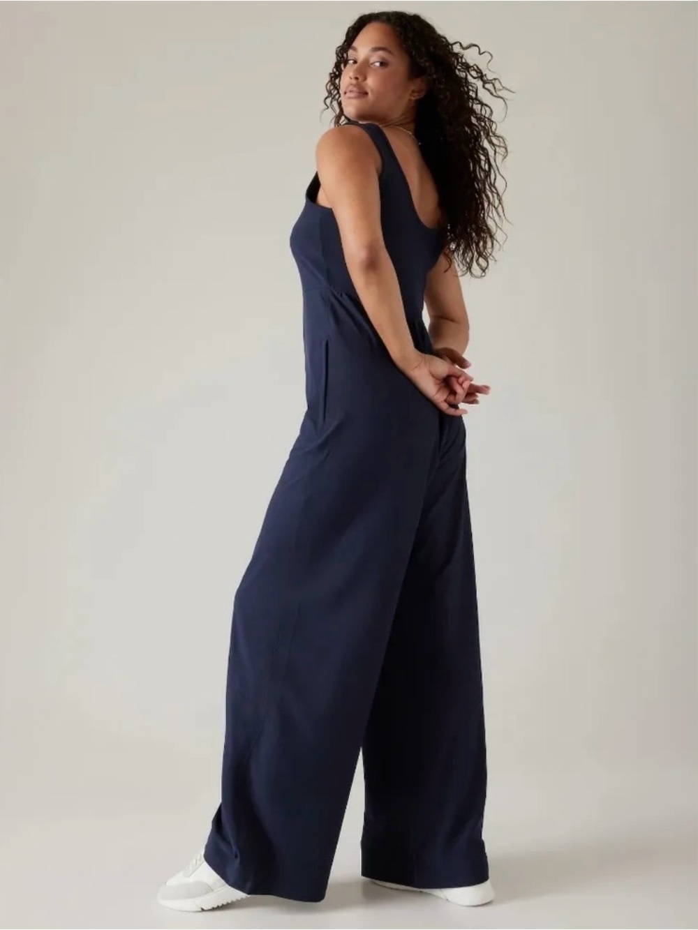 Athleta Black Wide Leg Jumpsuit Sleeveless Pockets Size M